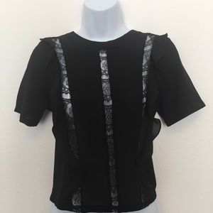 D New Black Short Sleeve Lace Top Blouse